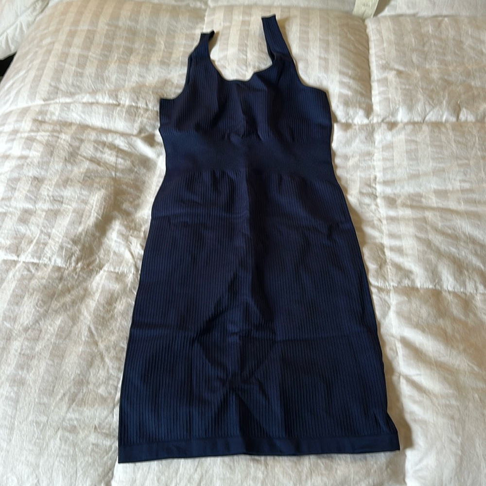 BALANCE ATHLETICA Linear Navy Blue Ribbed Tank Dress Size Small Athletic